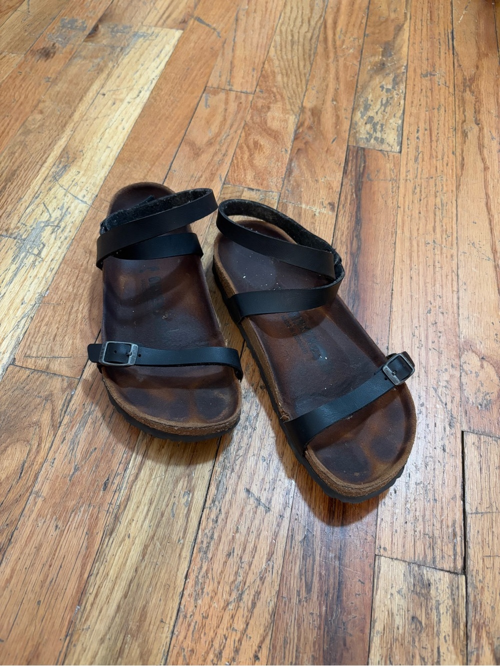 Black Strappy Cork Footbed Sandals